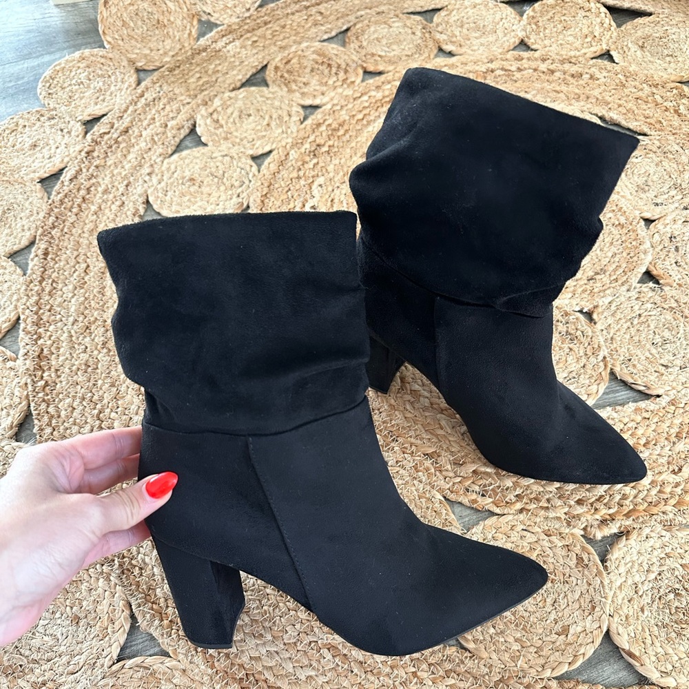 Black faux suede booties